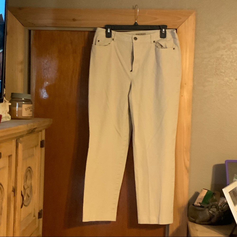 Beige Straight-Leg Pants